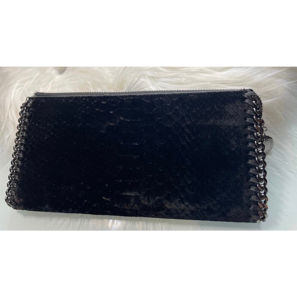 Stella McCartney fallabella black velvet python wallet